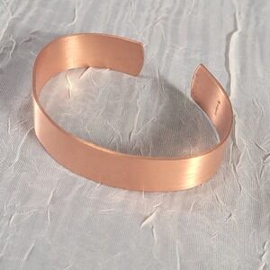 Copper Cuff Bracelet Unisex Bright Tone Finish Minimalist Brushed Metal Band